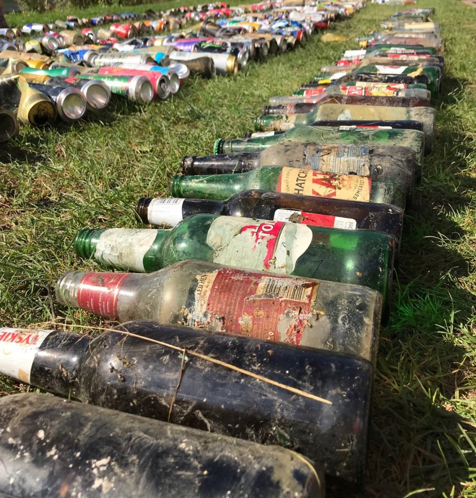 Glass bottles and cans collected